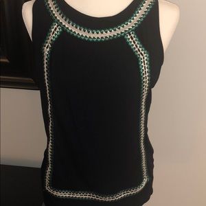 Adrianna Papell Navy Sleeveless Embroidered Tank